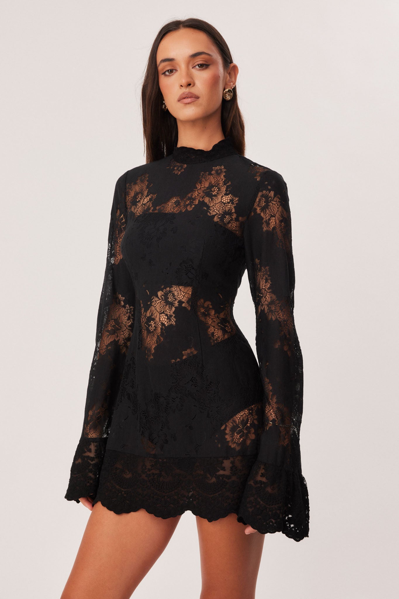Elara – Black Lace Mini Dress