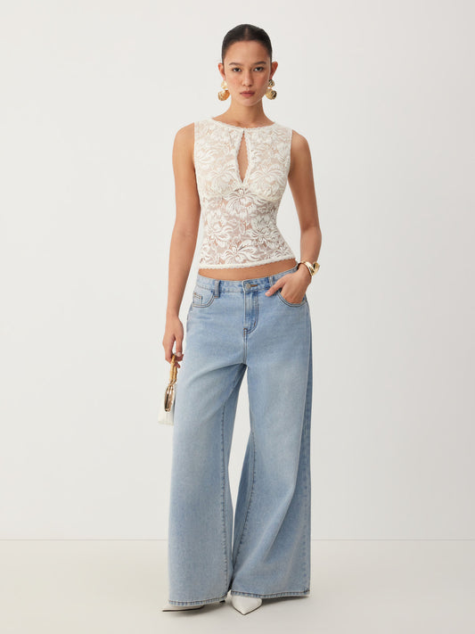 LACE SHEER BOAT NECK TOP