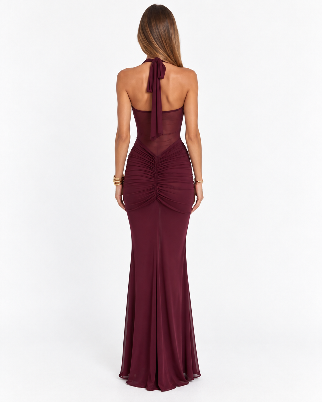 Vespera – Ruched Mesh Maxi Dress