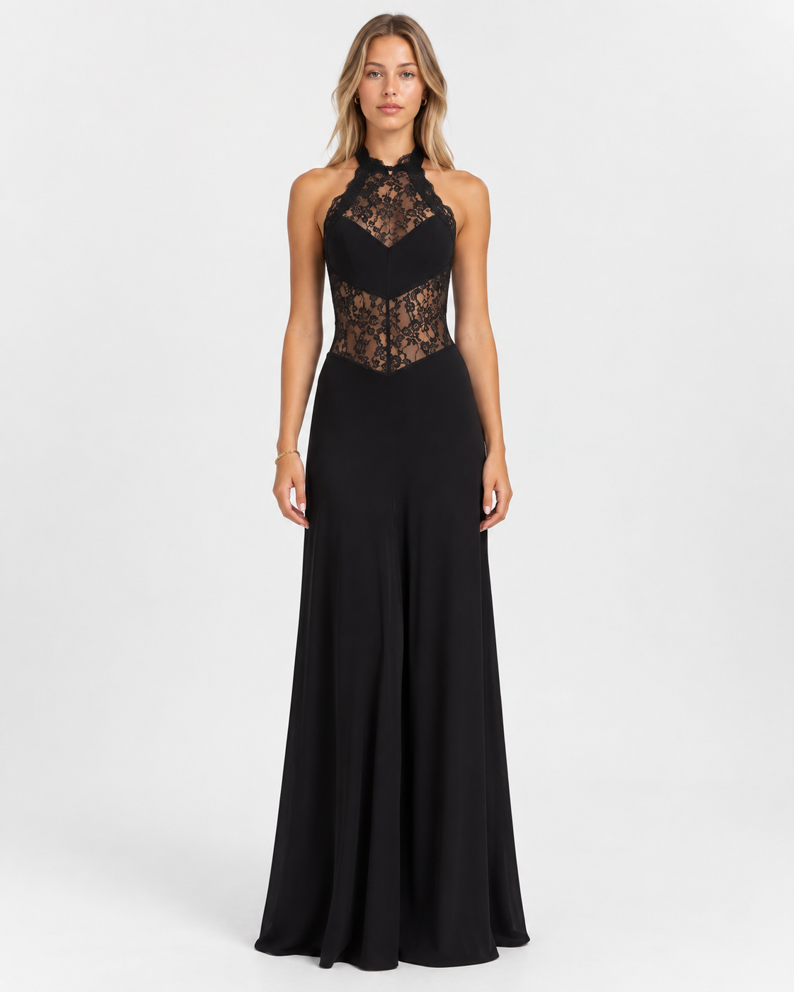 Virelle Lace Halter Maxi Dress