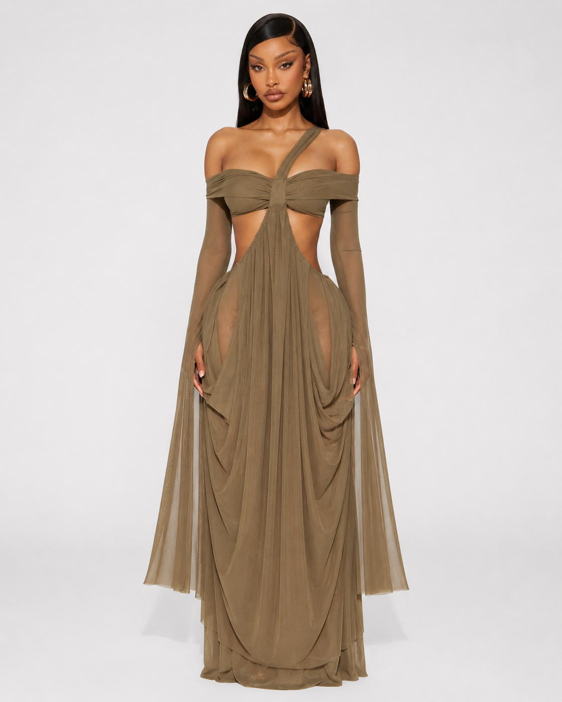 AMARA – Draped Cut-Out Maxi Dress
